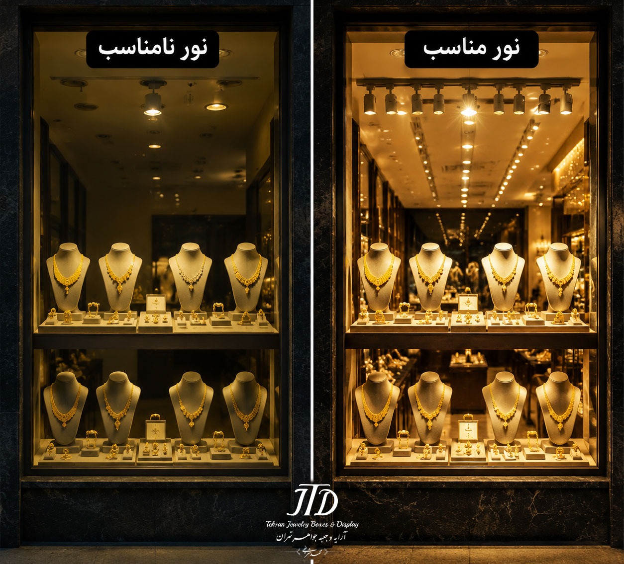 بهترین نور برای ویترین طلا